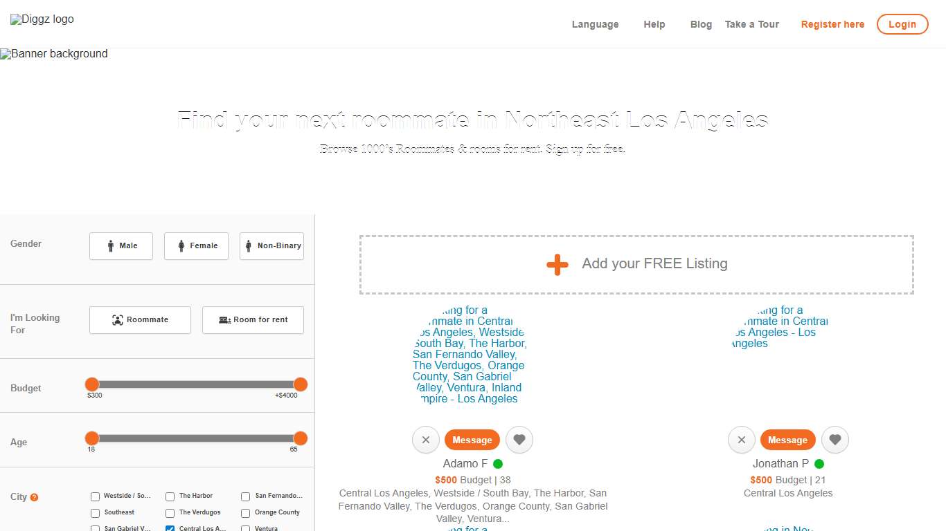 Diggz | Roommate Finder, Rooms for Rent in Northeast Los Angeles