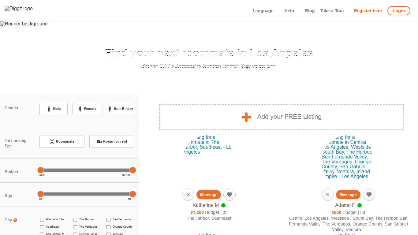 Diggz | Roommate Finder, Rooms for Rent in los_angeles